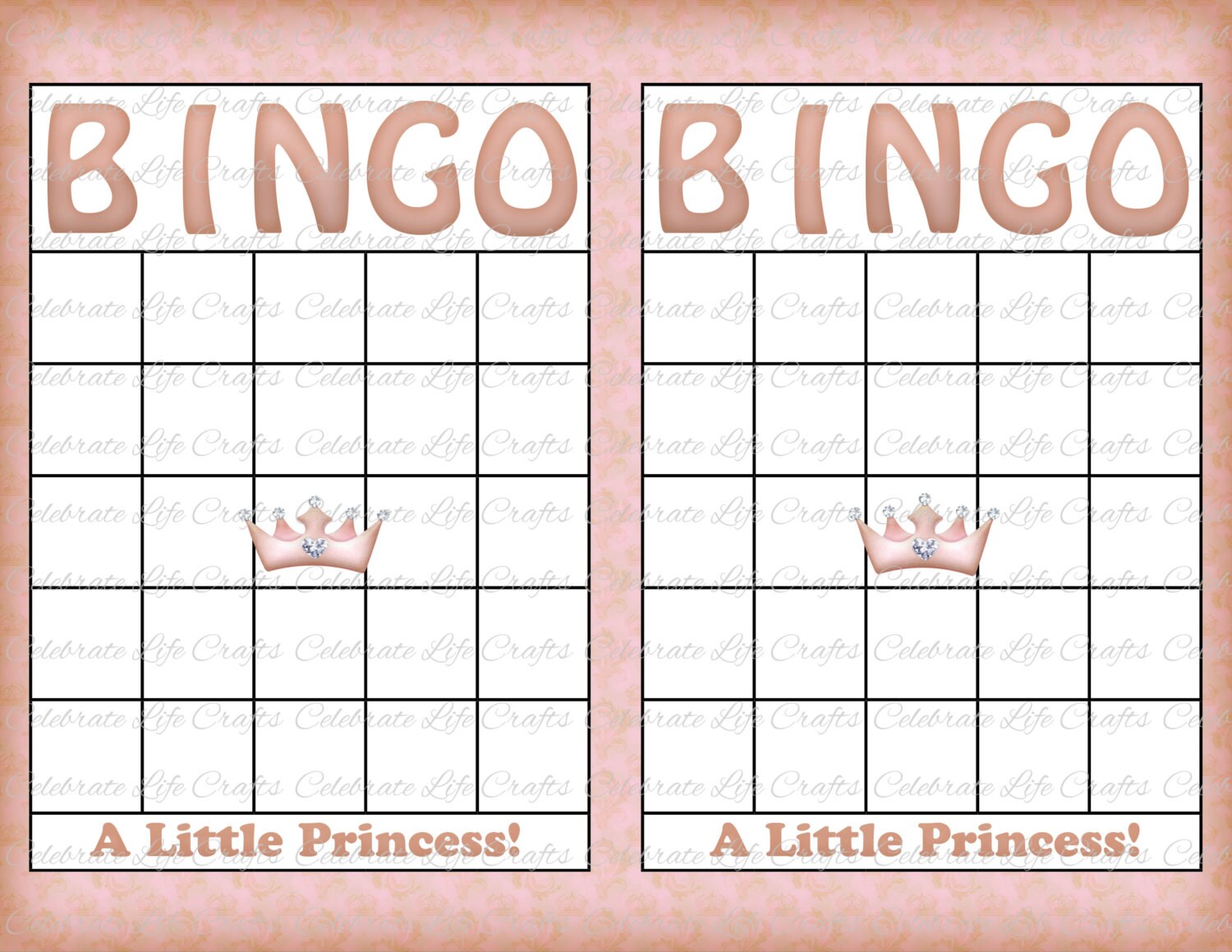 Blank Baby Shower Bingo Cards Vintage Princess Printable Party Baby ...