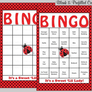 100 Ladybug Baby Shower Bingo Cards 100 Prefilled Bingo Cards Girl Baby Shower Game Red Polka ...