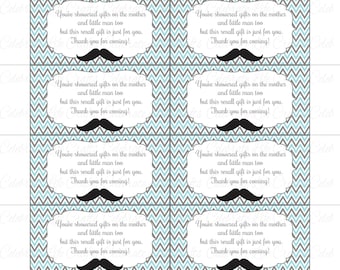 Thank You Baby Shower Printable Tag Labels - Printable Baby Shower Party Decorations - Aqua Gray Mustache Little Man Baby Boy - B002