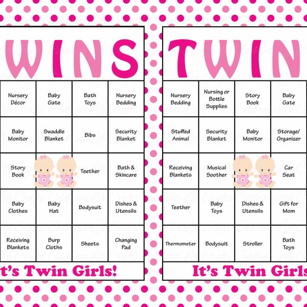 30 Baby Girl TWINS Baby Shower Bingo Cards - Prefilled Bingo Cards - Twin Girls Game - Pink Polka Dots - Printable - B25004