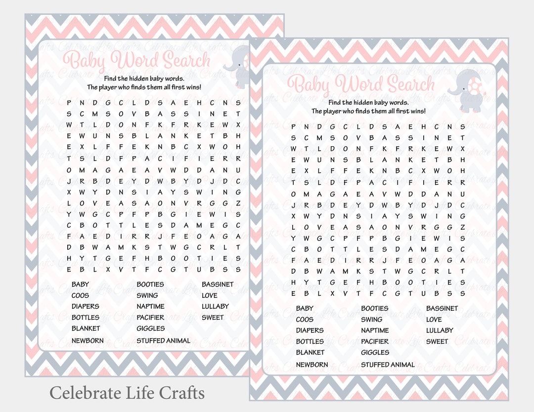 Baby Shower Word Search Game Printable Baby Shower Games - Etsy
