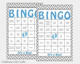 60 Baby Feet Baby Shower Bingo Cards - 60 Prefilled Bingo Cards - Boy Baby Shower Game - Blue Gray Baby Feet Download - B17005