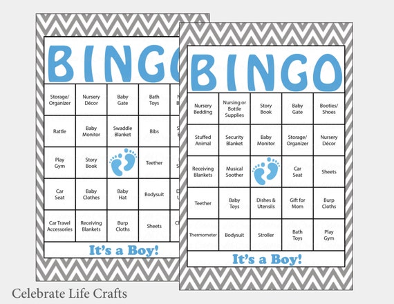 30 Baby Feet Baby Shower Bingo Cards - 30 Prefilled Bingo Cards - Boy Baby Shower Game - Blue Gray Baby Feet Download - B17005 Il_570xn