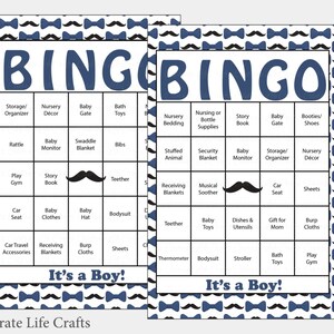 100 Little Man Baby Shower Bingo Cards Prefilled Bingo Cards Boy Baby Shower Game Navy Blue Printable Download B1002 image 1