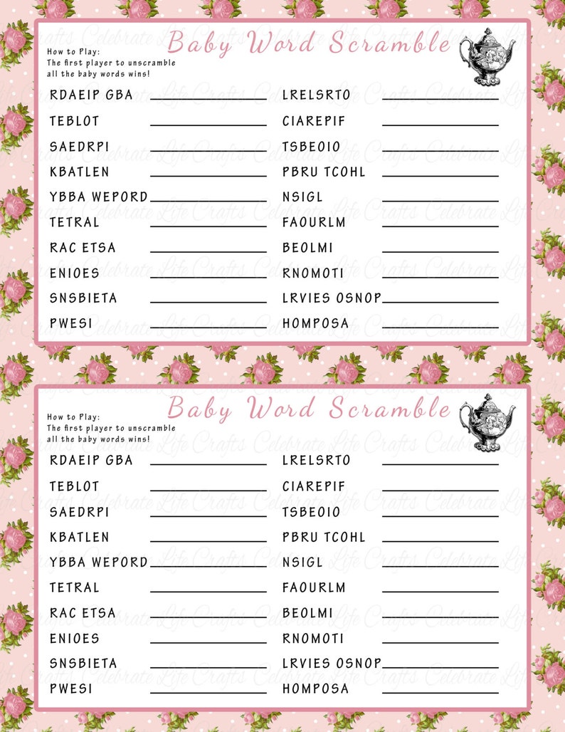 baby shower unscramble game printable baby viewer