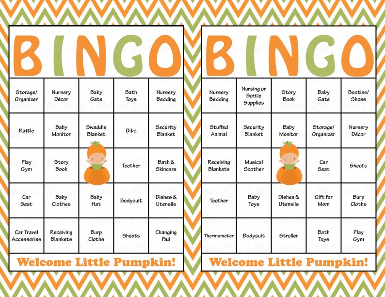 30 Little Pumpkin Baby Shower Bingo Cards 30 Prefilled Bingo Cards Boy Baby Shower Game Green Orange Printable Download B21001 image 2