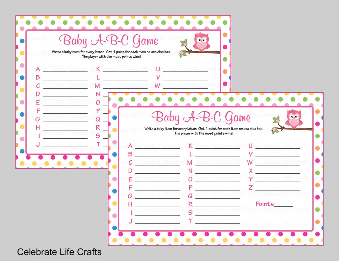 Baby ABC Game Baby Shower Game Printable Baby Shower Games Baby Girl Baby ABC Game Baby Shower Game Printable Baby Shower Games Baby Girl