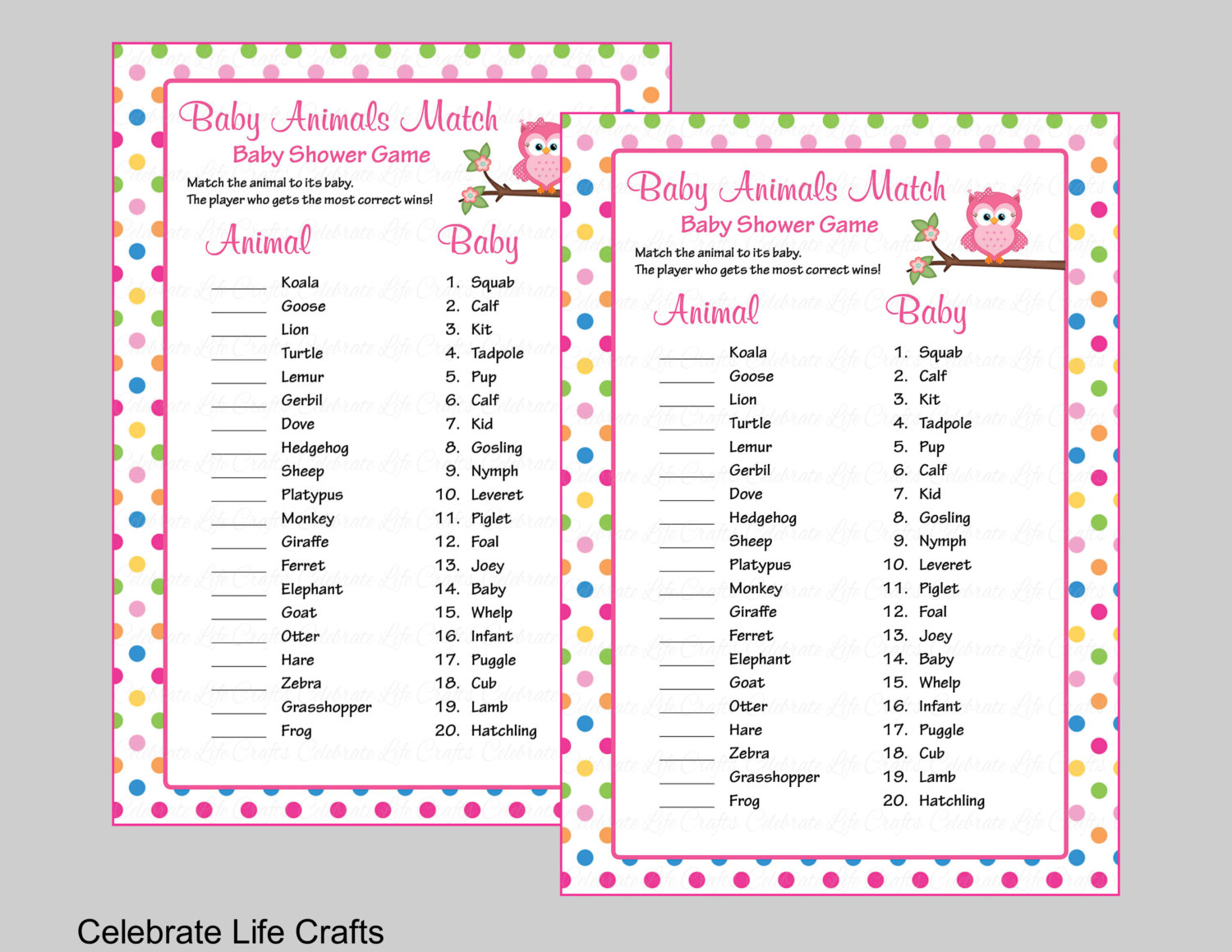 Baby animal matching game printable with answers excellentlity