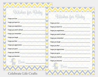 Elephant Baby Shower Wishes for Baby Cards - Printable Baby Shower Games - Yellow Elephant Baby Shower Activity - PDF Download B3005