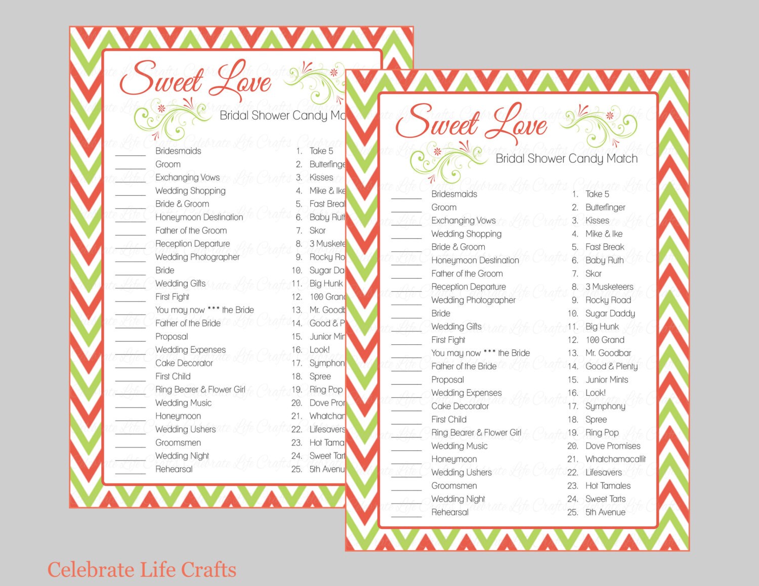 Sweet Love Bridal Shower Game Bridal Shower Candy Bar Match - Etsy