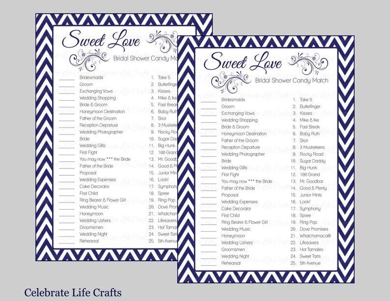 Sweet Love Bridal Shower Game Bridal Shower Candy Bar Match Etsy