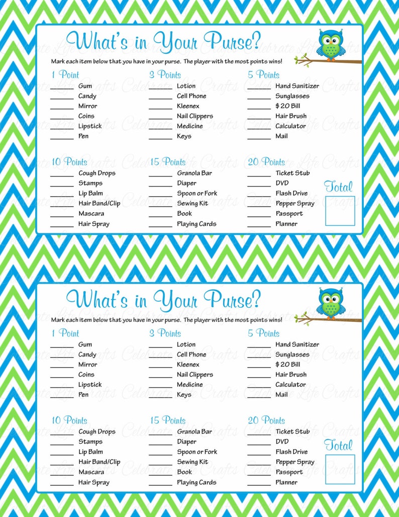 Baby Shower What's in Your Purse Game Printable Baby - Etsy
