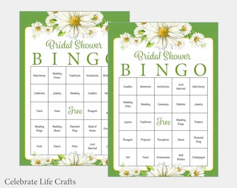 30 Bridal Bingo Cards - Floral Bridal Shower Bingo Game - prefilled wedding words - Instant Download - Green Bridal Shower Games BR1001