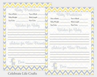 Baby Predictions and Advice Cards for Baby Shower - Printable Baby Shower Game - Yellow Elephant Baby Shower Activity - PDF Download B3005