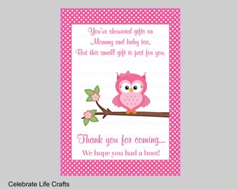 Owl Baby Shower Thank You Favor Sign - Printable Baby Shower Favor Table Sign - Baby Girl Shower - Pink Polka Owl Baby Shower Theme B2003