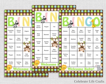 30 Safari Baby Shower Bingo Cards - Printable Party  - Instant Download - Jungle Animals Baby Shower Bingo Boy Monkey Elephant Zebra N019
