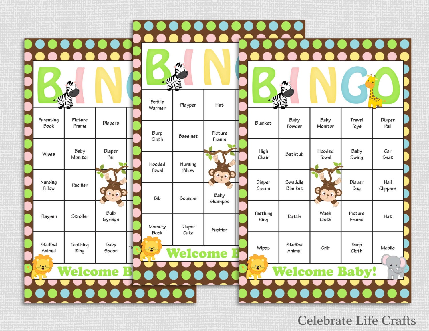 30 Safari Baby Shower Bingo Cards Printable Party Instant - Etsy