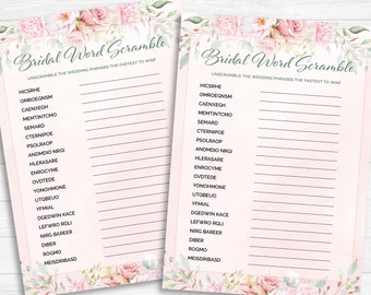 Bridal Word Scramble Game | Bridal Shower Games | Blush Bridal Shower | Pink Watercolor Flowers Wedding Game | Printable Download BR1007