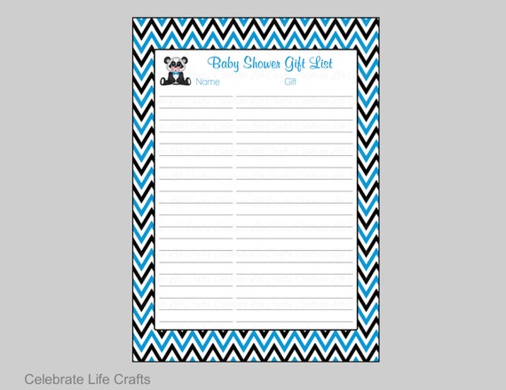 Panda Baby Shower Gift List Printable Baby Shower Gift Record Sheet 