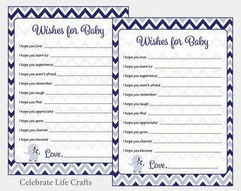 Wishes for Baby Cards for Baby Shower - Printable Baby Shower Games - Navy Blue Elephant Baby Shower Activity - Baby Boy PDF Download B3003