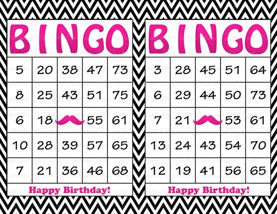 30 hot pink black white mustache birthday printable bingo etsy