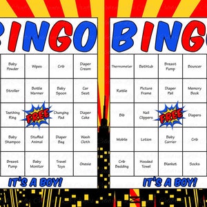 30 Superhero Baby Shower Bingo Cards - Printable Baby Shower Games - Superhero Theme for Baby ...