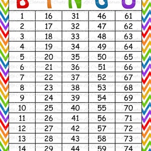 60 Rainbow Birthday Printable Bingo Cards Instant Download Birthday Party Game for Girls Rainbow Chevron Heart BD002 image 2