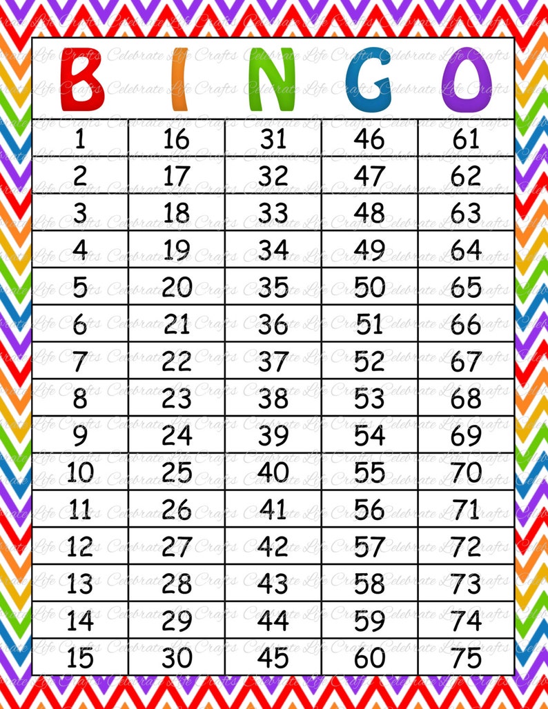 60 Rainbow Birthday Printable Bingo Cards Instant Download Birthday Party Game for Girls Rainbow Chevron Heart BD002 image 2