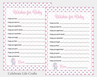 Wishes for Baby Cards for Baby Shower - Printable Baby Shower Games - Pink Elephant Baby Shower Activity - Baby Girl Instant Download B3002