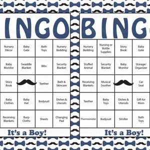 100 Little Man Baby Shower Bingo Cards Prefilled Bingo Cards Boy Baby Shower Game Navy Blue Printable Download B1002 image 2