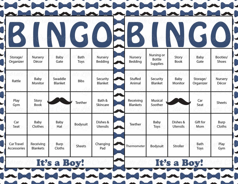 100 Little Man Baby Shower Bingo Cards Prefilled Bingo Cards Boy Baby Shower Game Navy Blue Printable Download B1002 image 2