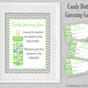 Baby Shower Printable Game - Candy Bottle Guessing Game Sign and Tags ...