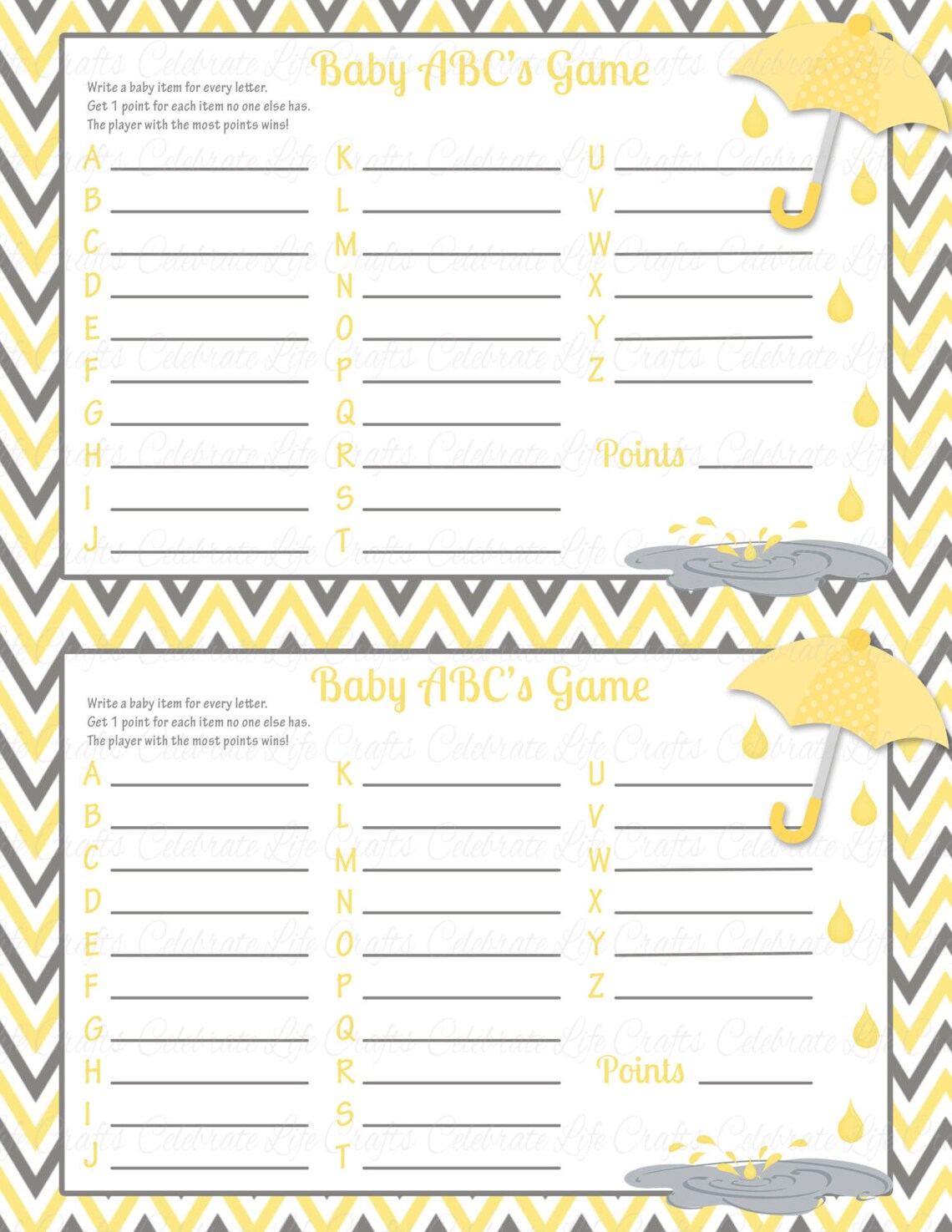 Yellow Baby Shower Baby ABC Baby Shower Game DIY Printable | Etsy