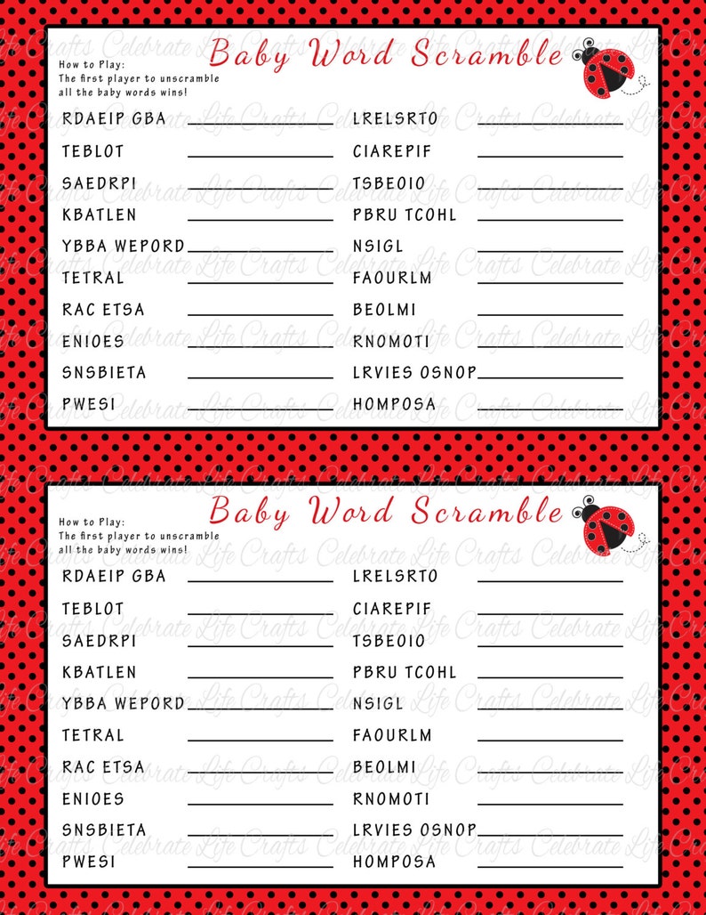 baby shower word scramble game printable baby shower games