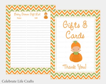 Little Pumpkin Baby Shower Gift List - Printable Baby Shower Gift Record Sheet for Thank You Notes - Fall Pumpkin Baby Shower Theme B21001