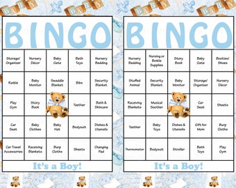 30 Teddy Bear Baby Shower Bingo Cards - 30 Different Prefilled Bingo Cards - Boy Baby Shower Game - Baby Blue Teddy Bear Download - B32002