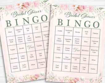100 Floral Bridal Shower Bingo | Blush Bridal Shower Games | Prefilled Bingo | Pink Watercolor Flowers Wedding | Printable Download BR1007