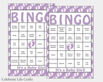 30 Baby Feet Baby Shower Bingo Cards - 30 Prefilled Bingo Cards - Girl Baby Shower Game - Lavender Baby Feet Download - B17003