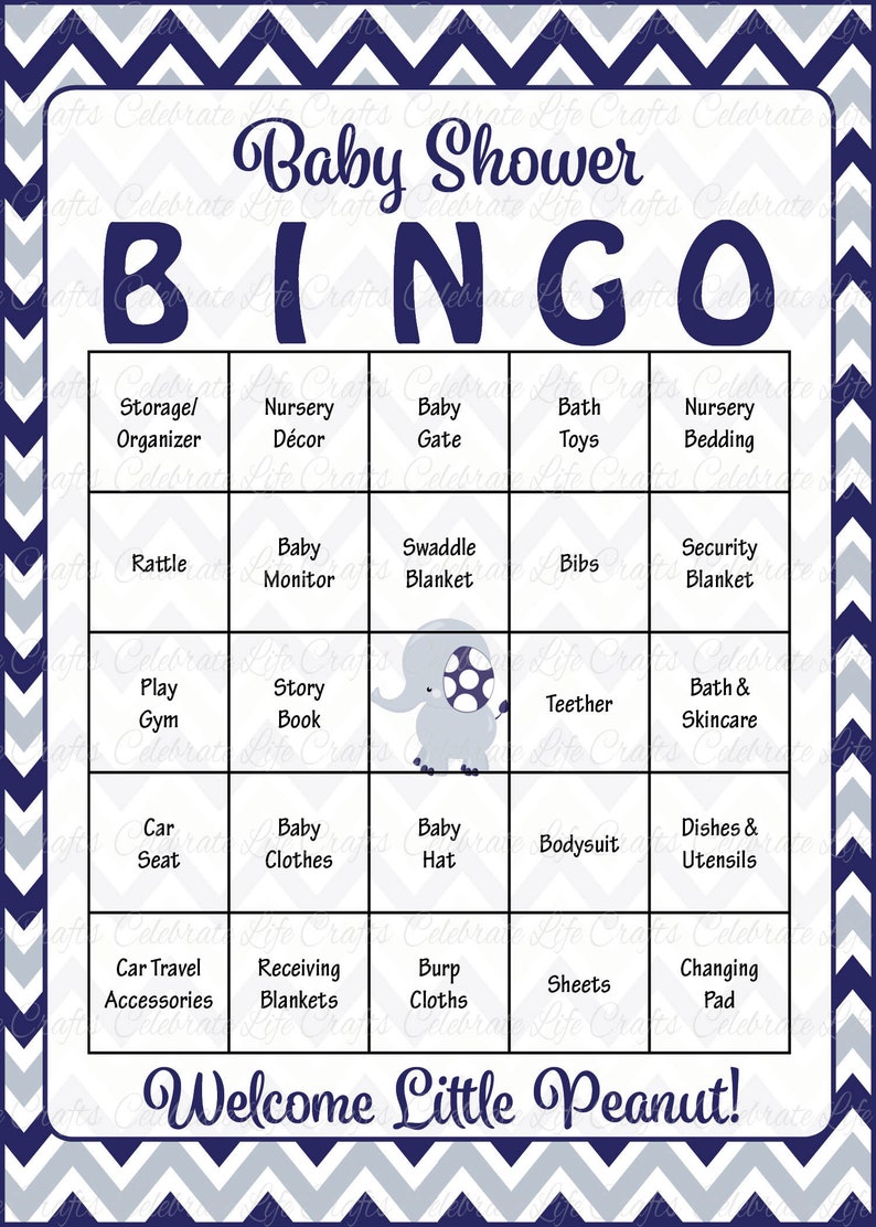 30 Elephant Baby Shower Bingo Cards Printable Baby Bingo No Duplicates Navy Blue Elephant Baby Shower Game Instant Download B3003 image 2