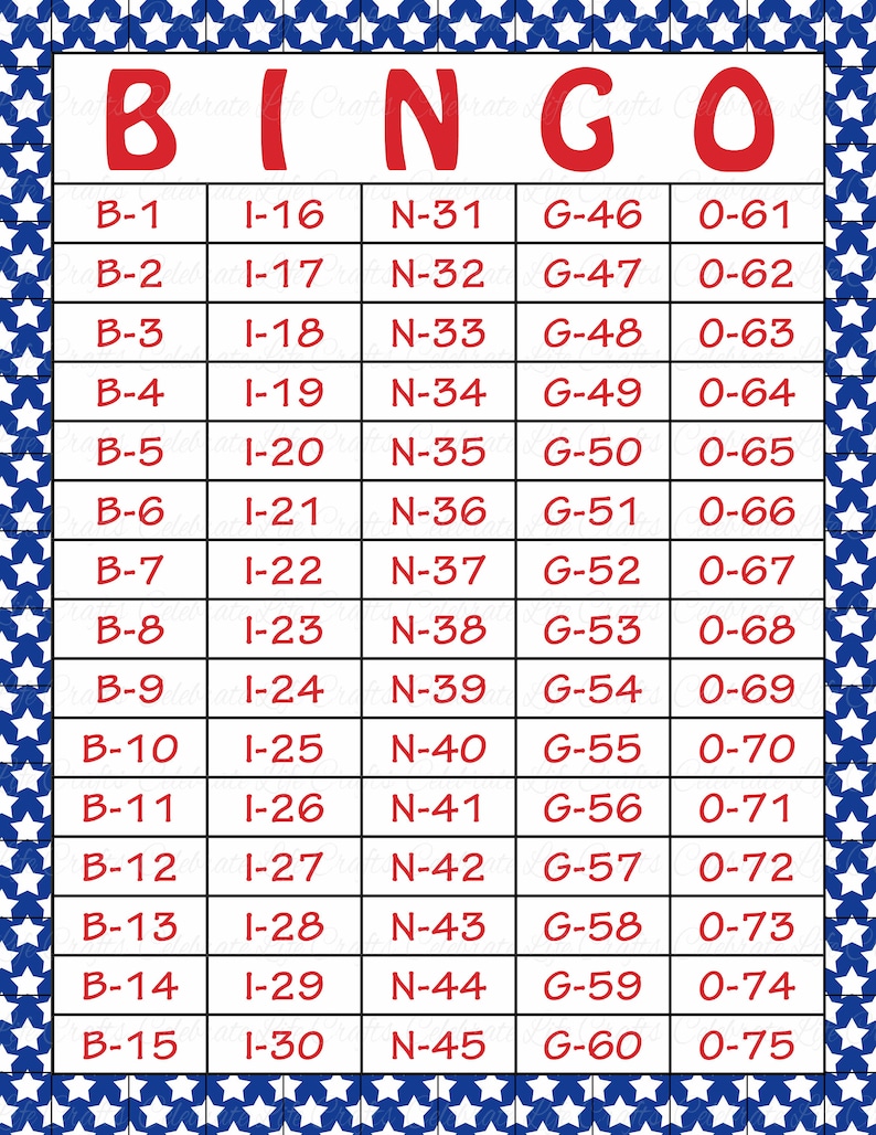 60 Printable Patriotic Bingo Cards Independence Day Party Game