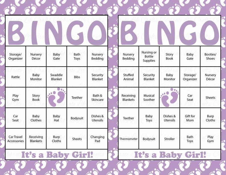 100 Baby Feet Baby Shower Bingo Cards 100 Prefilled Bingo Cards Girl Baby Shower Game Lavender Baby Feet Download B17003 image 3