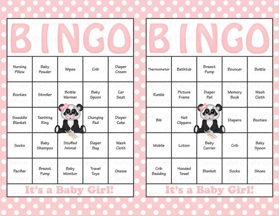 Download 60 Baby Shower Bingo Cards - Printable Party Baby Girl - Instant Download - Baby Pink Panda Baby ...