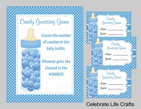 Baby Shower Candy Bottle Guessing Game - Sign and Tags - Baby Boy - Owl Baby Shower Theme - Candy Jar Game - Blue Polka Dots - B2011 Il_570xn