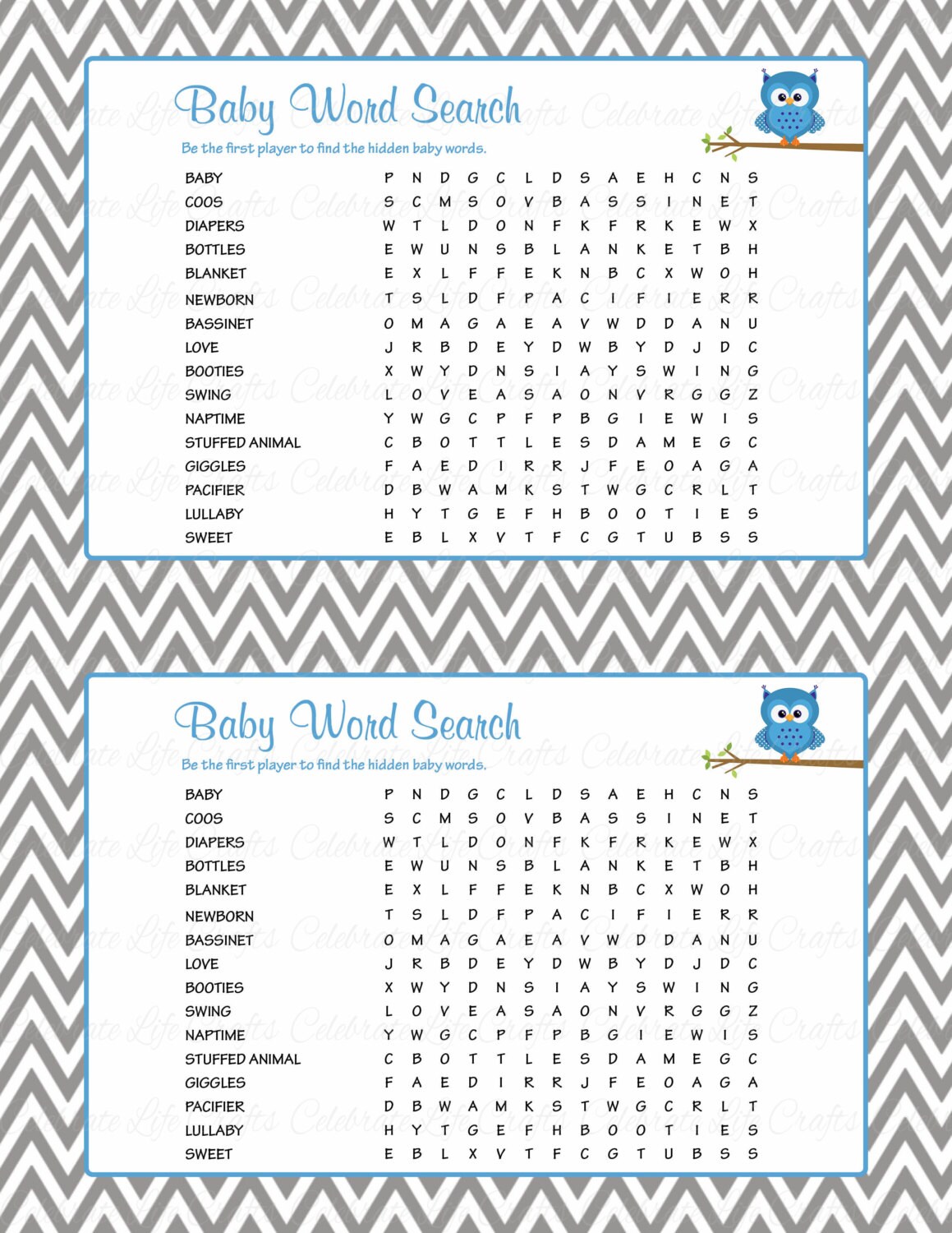 baby word search baby shower game with answer key printable etsy