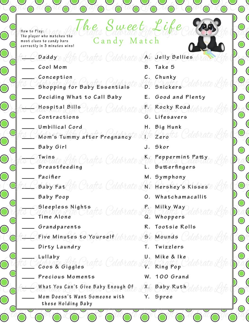 Kid Shower Lovable Lifestyle Sweet Bar Recreation Sport - Printable Child Shower Video games - Lime Panda Youngster Boy - Little one Shower Video game B025 image about Printable Match Game identified as Child Shower Adorable Everyday living Sweet Bar Game Sport - Printable Little one Shower Video games - Lime Panda Kid Boy - Child Shower Game B025
