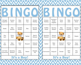 30 Teddy Bear Baby Shower Bingo Cards - 30 Prefilled Bingo Cards - Boy Baby Shower Game - Baby Blue Teddy Bear Download - B32001