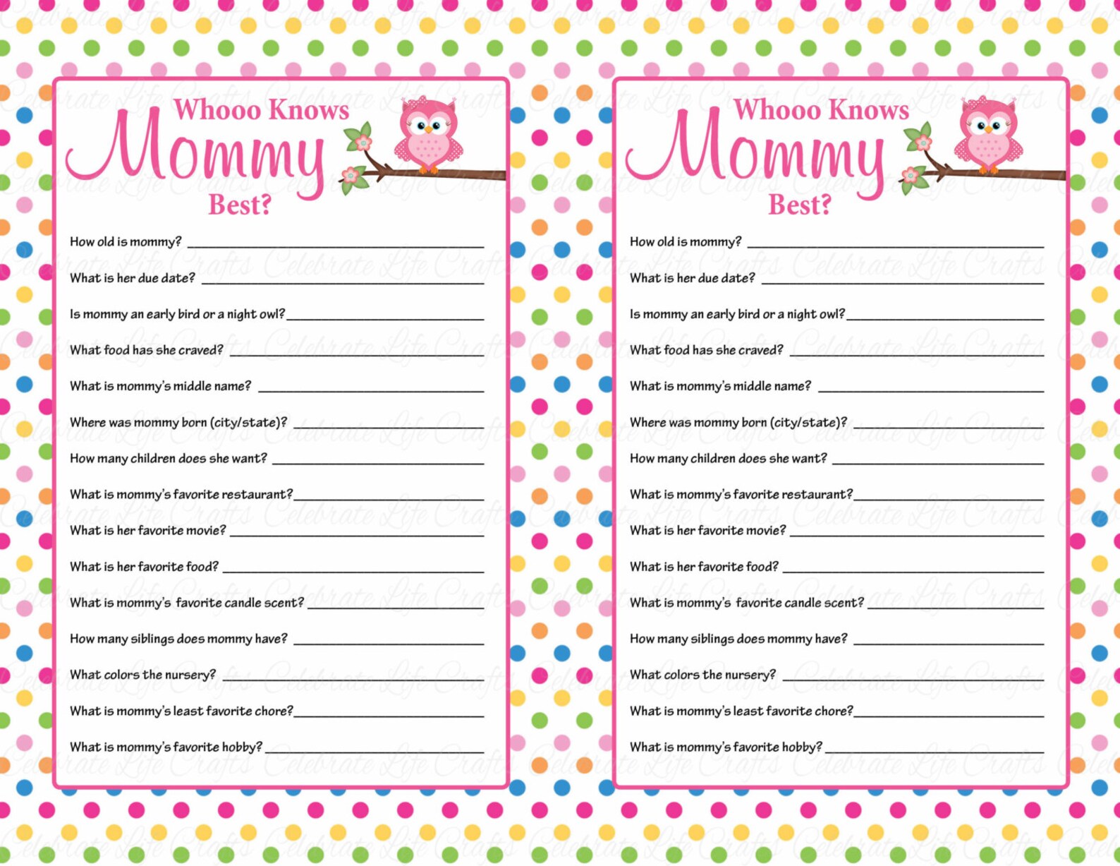 Who Knows Mommy Best Baby Shower Game Printable Baby Shower Games Baby