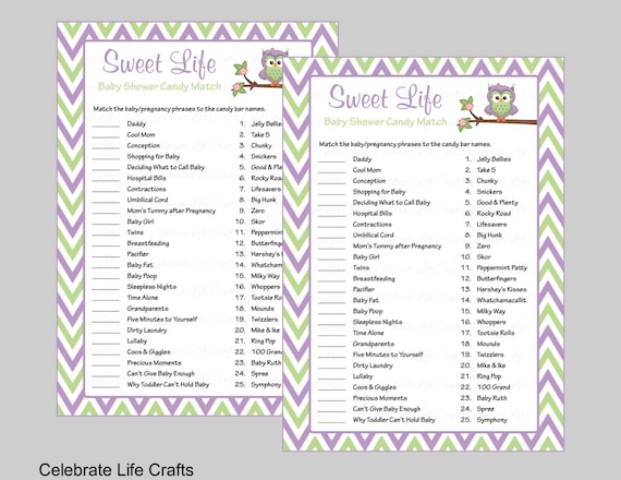 Sweet Life Baby Shower Game With Answer Key Printable Candy Etsy