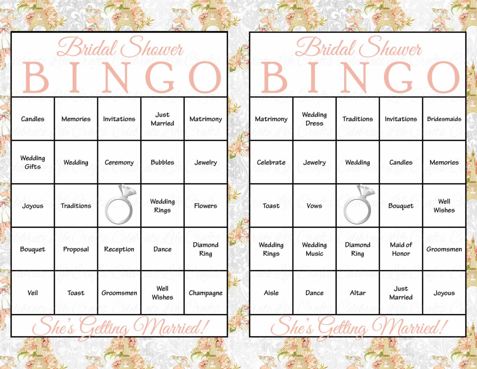 60 Bridal Bingo Cards Bridal Shower Bingo Game Prefilled Etsy