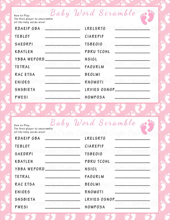 Baby Shower Word Scramble Game Printable Baby Shower Games Pink